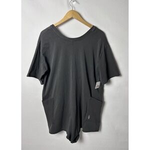 FP Movement Hot Shot Tee Romper Womens Large Black Short Sleeve Pocket One Piece
